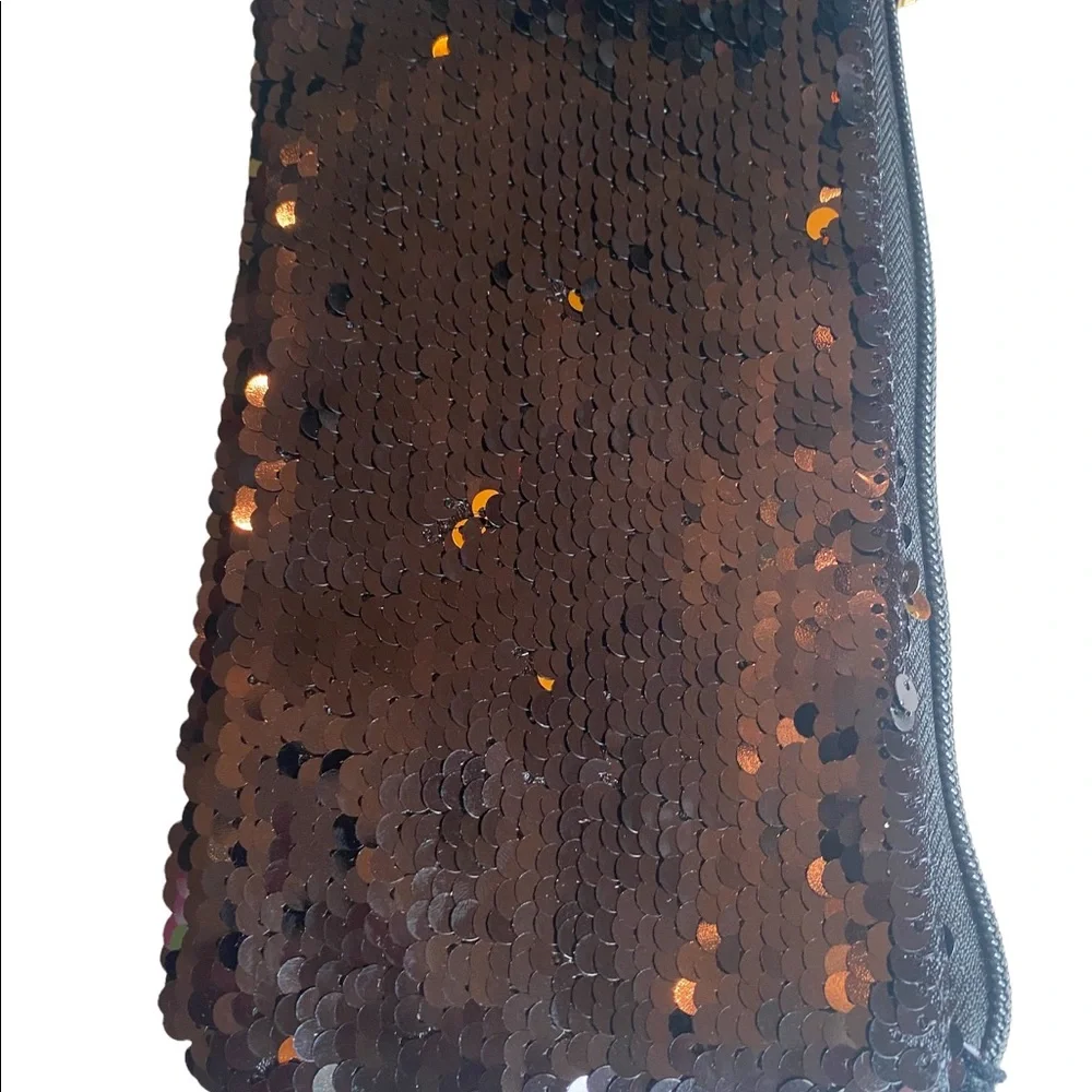 Black and Gold Sequined Mini Cosmetic Wristlet Bag